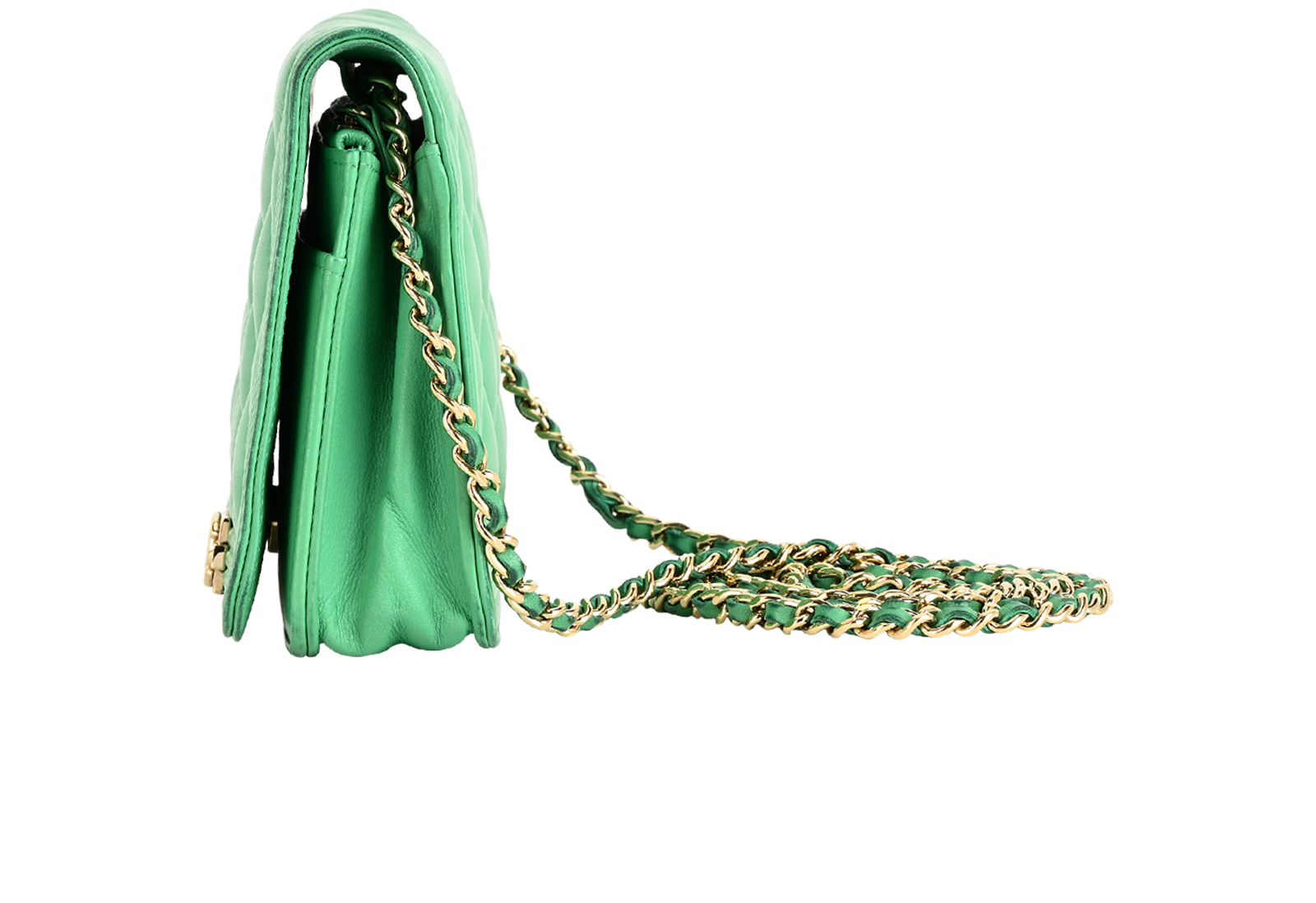 Boy Wallet On Chain, &pound;1,600, Handbags, Green, Lambskin Leather, Bottom view